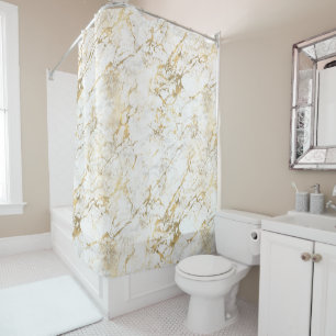White & Gold Marble Shower Curtain