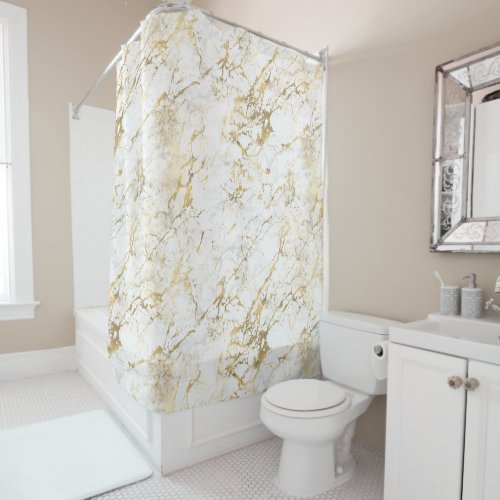 White  Gold Marble Shower Curtain