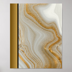 White Gold Marble Stone / Black Gold Border Art Poster