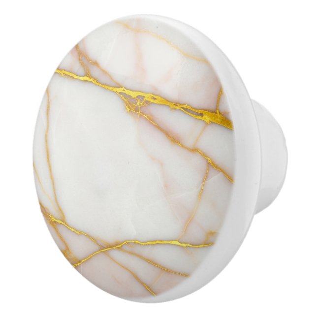 White Gold marble stone, natural door pull, luxury Ceramic Knob (Right)