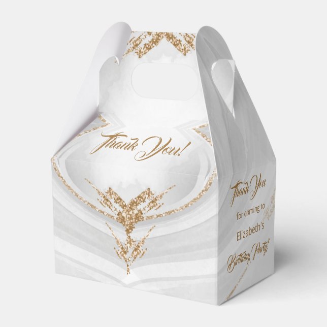 White Gold  Marble Thank You Birthday Favor Box (Front Side)