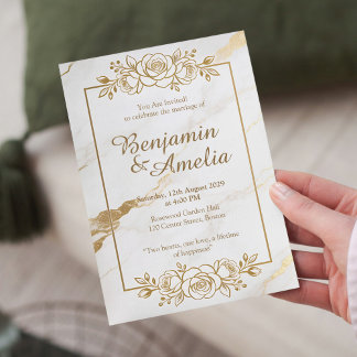 White gold marble wedding invitation