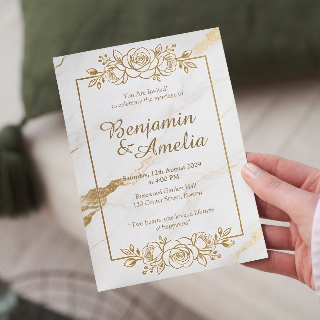 White gold marble wedding invitation (Creator Uploaded)