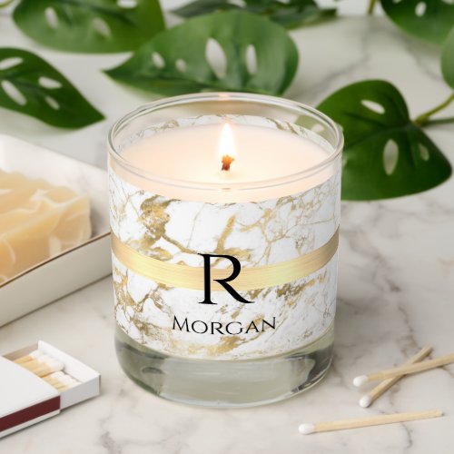 White  Gold Marble With Gold Band NameMonogram Scented Candle