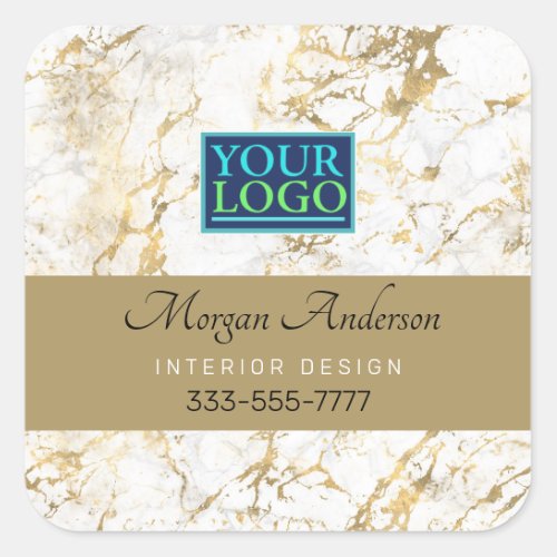 White  Gold Marble Your Logo DIY Business Gold Square Sticker