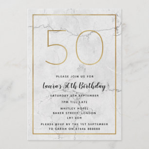 White & Gold Marbled 50th Birthday Invites