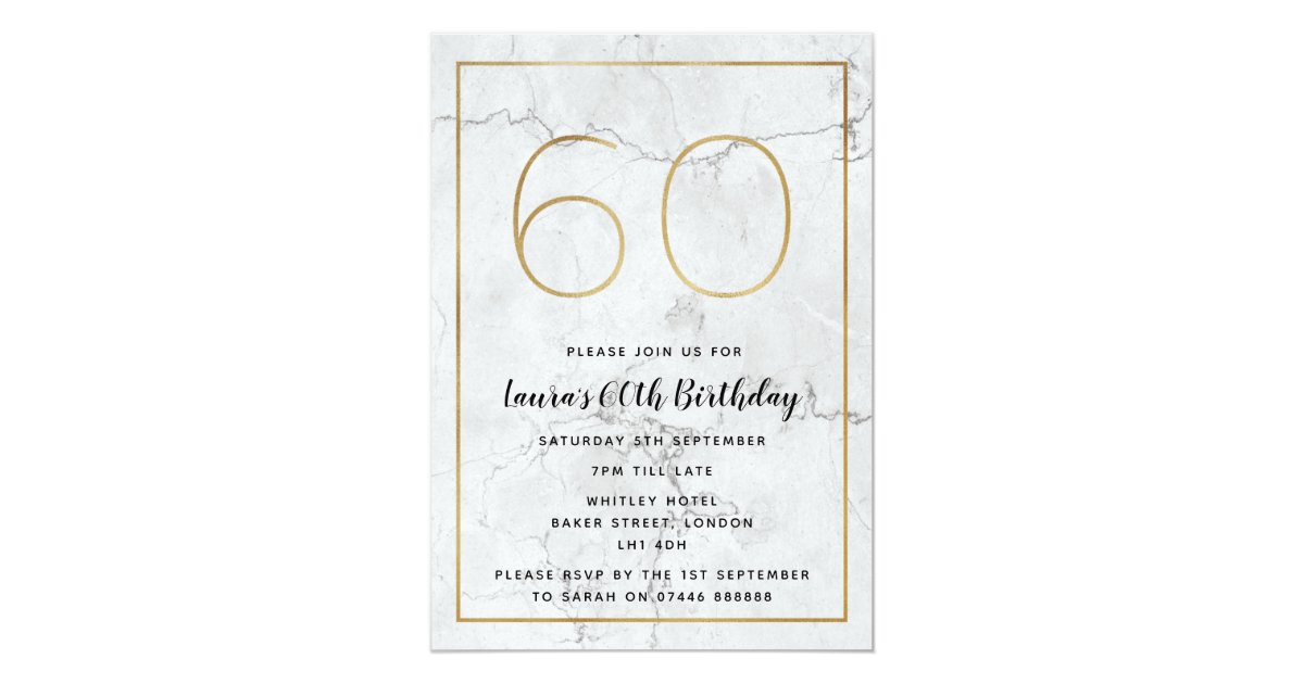 White Gold Marbled 60th Birthday Invites Zazzle Marbled 60th Birthday Invites