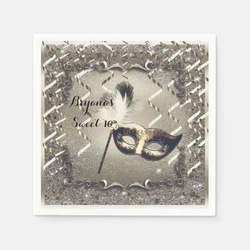 White Gold Masquerade Mask Elegant Ball Party Napkins