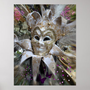 White Gold Masquerade Mask Poster