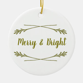 White & Gold Merry& Bright Ceramic Ornament