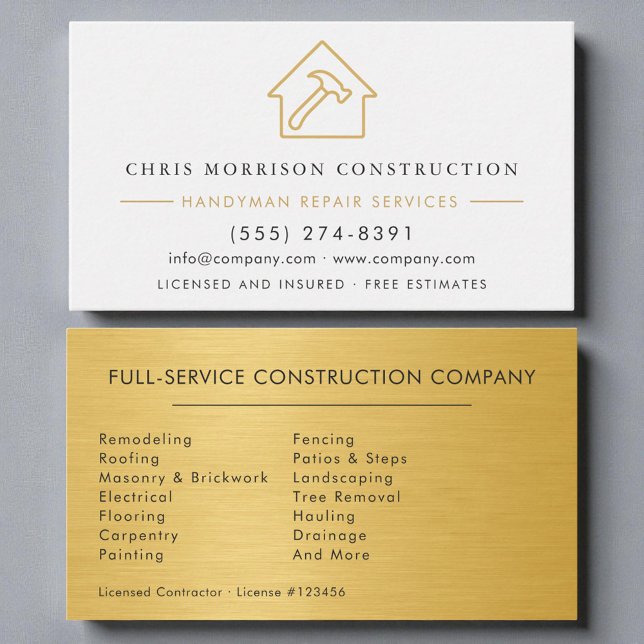 White Gold Metal Handyman Construction Business Card (Creator Uploaded)