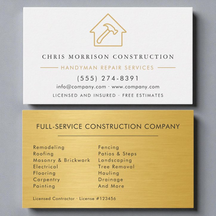 White Gold Metal Handyman Construction Business Card