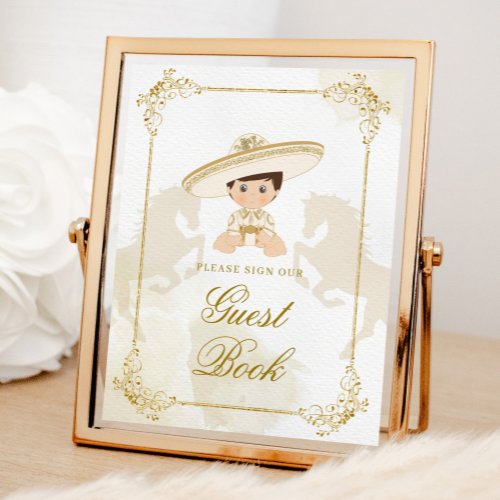 White Gold Mexican Baptism Birthday Guest Book