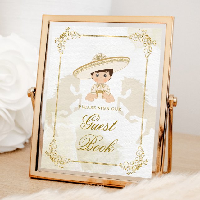 White Gold Mexican Baptism Birthday Guest Book (Creator Uploaded)