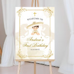 White Gold Mexican Boy 1st Birthday Welcome Sign at Zazzle