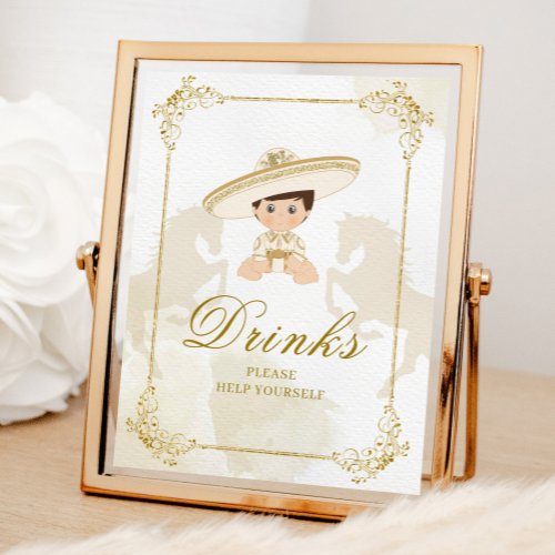 White Gold Mexican Boy Baptism 1st Birthday Drinks Poster