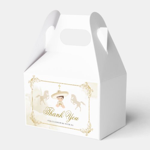 White Gold Mexican Boy Baptism 1st Birthday Favor Boxes