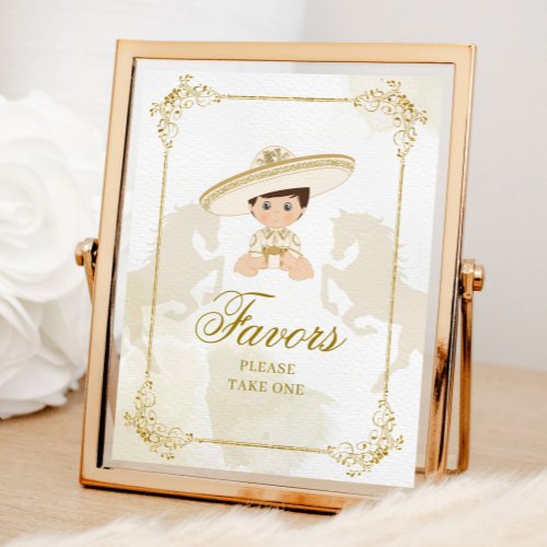White Gold Mexican Boy Baptism 1st Birthday Favors Poster