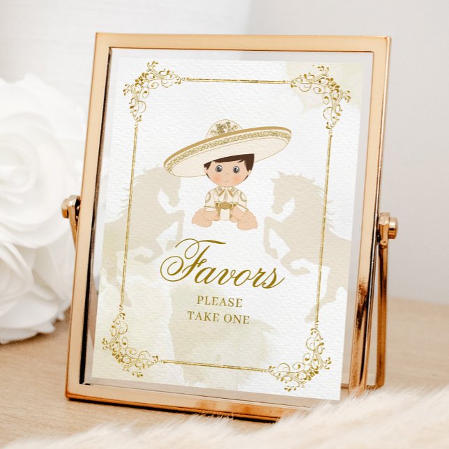 White Gold Mexican Boy Baptism 1st Birthday Favors Poster (Creator Uploaded)