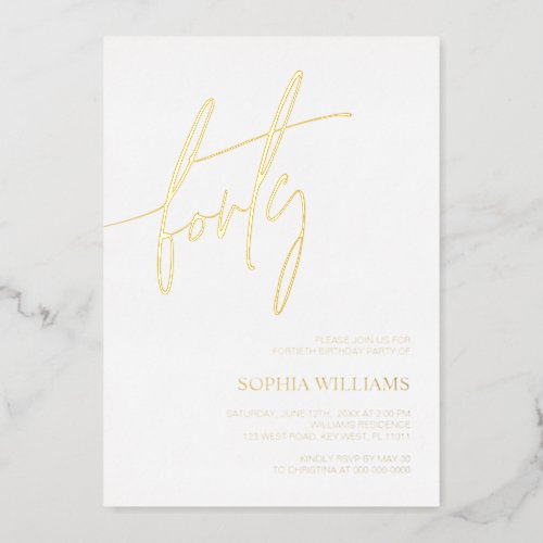 White  Gold Minimalist 40th Birthday Foil Invitation