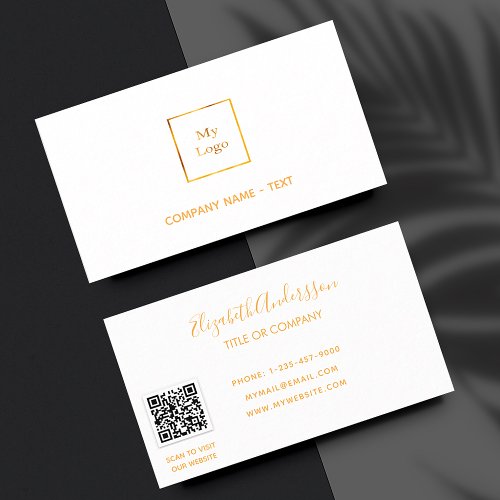 White gold minimalist elegant QR code logo Business Card