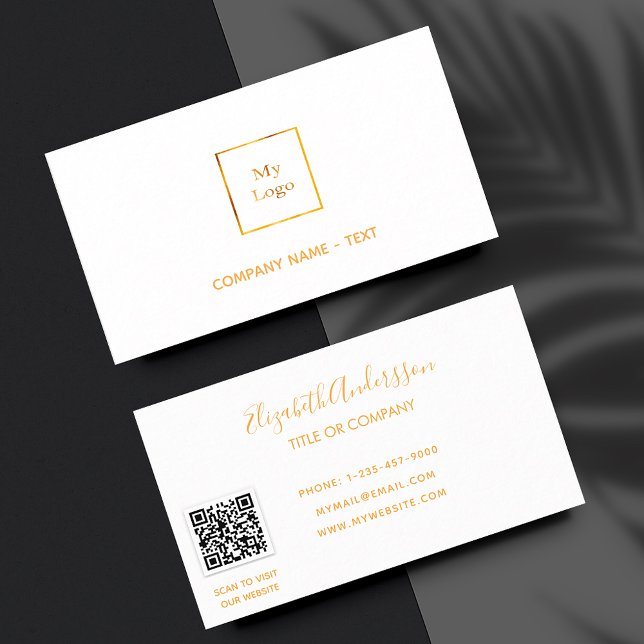 White gold minimalist elegant QR code logo Business Card (Creator Uploaded)