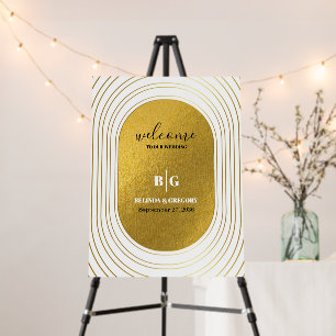 White & Gold Modern Arch Wedding Welcome Sign