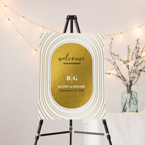 White  Gold Modern Arch Wedding Welcome Sign