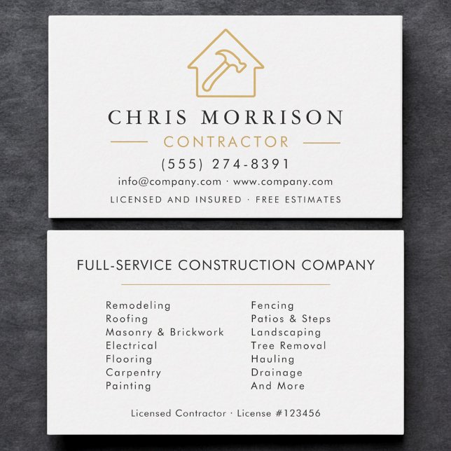 White Gold Modern Building Construction  Business Card (Creator Uploaded)