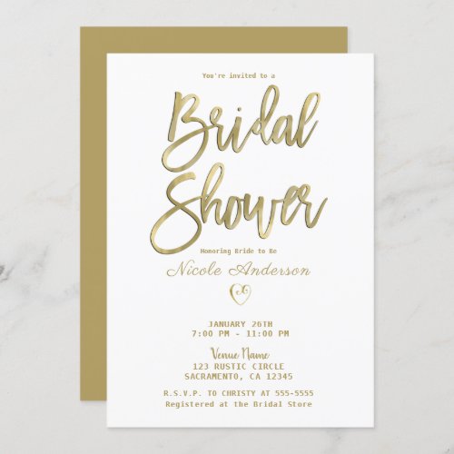 White  Gold Modern Minimal Chic Bridal Shower    Invitation