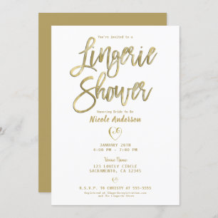 White & Gold Modern Minimal Chic Lingerie Shower  Invitation