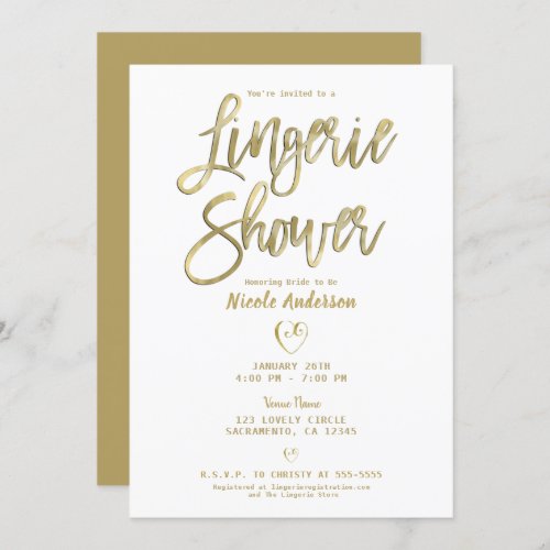 White  Gold Modern Minimal Chic Lingerie Shower  Invitation