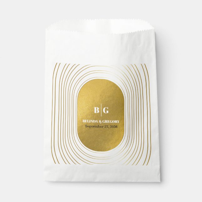 White & Gold Modern Minimalist Arch Wedding  Favor Bag (Front)