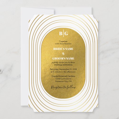 White  Gold Modern Minimalist Arch Wedding Invitation