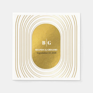 White & Gold Modern Minimalist Arch Wedding Napkins