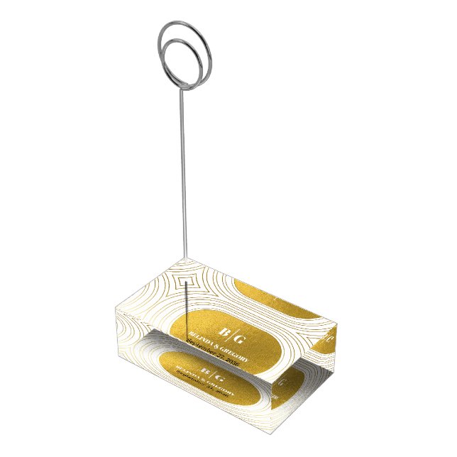 White & Gold Modern Minimalist Arch Wedding Place Card Holder (Corner)