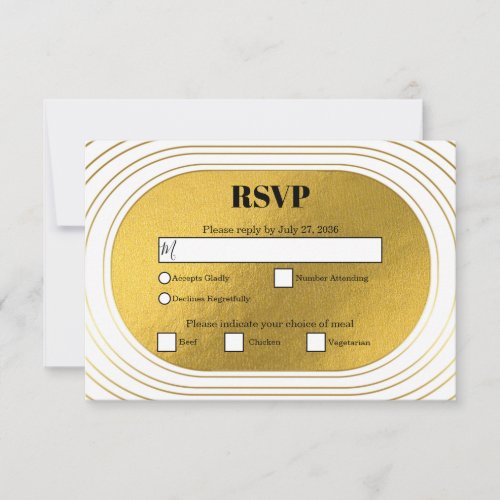 White  Gold Modern Minimalist Arch Wedding RSVP Card