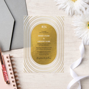 White & Gold Modern Minimalist Arch Wedding Vellum Invitations