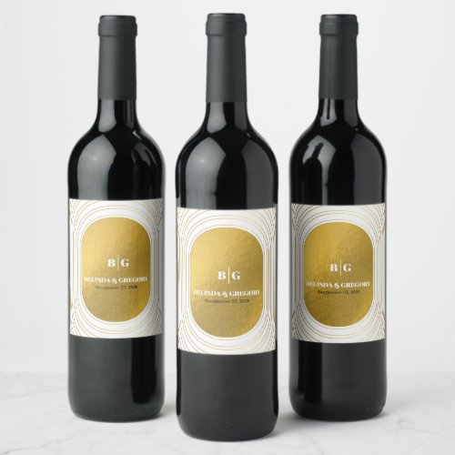 White  Gold Modern Minimalist Arch Wedding Wine Label