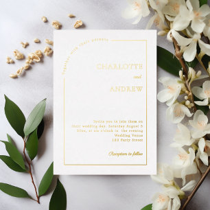 White gold modern minimalist luxury wedding foil invitation