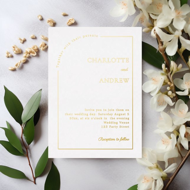 White gold modern minimalist luxury wedding foil invitation (Creator Uploaded)