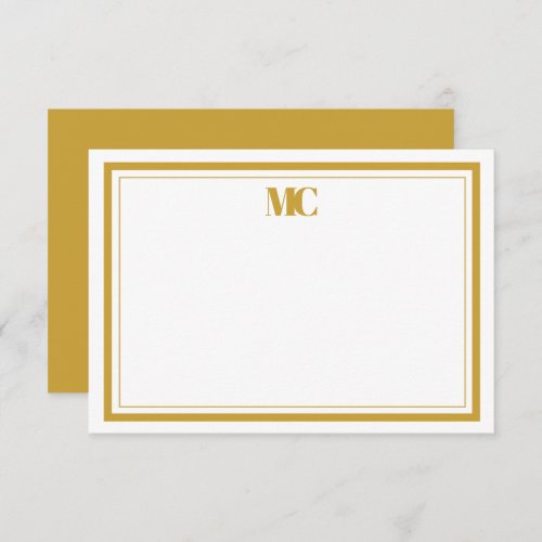 White Gold Modern Minimalist Monogram Two Borders Invitation
