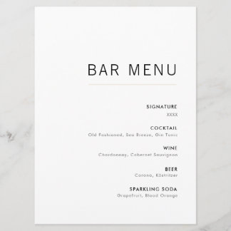 White & Gold Modern Minimalist Wedding Bar Menu