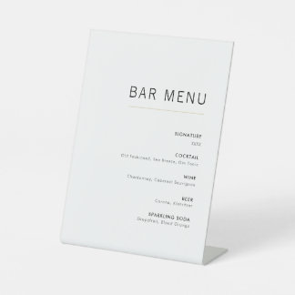 White & Gold Modern Minimalist Wedding Bar Menu Pedestal Sign