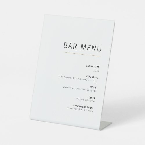 White  Gold Modern Minimalist Wedding Bar Menu Pedestal Sign