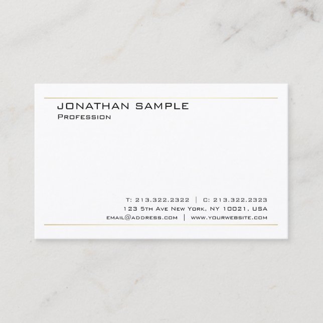 White Gold Modern Minimalistic Elegant Template Business Card (Front)