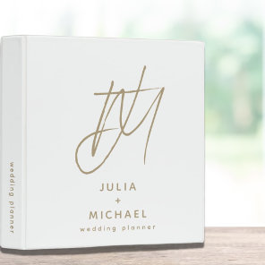 White Gold Modern Monogram Wedding Planner Binder