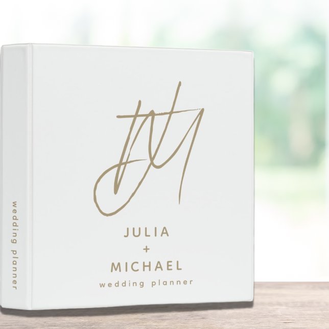 White Gold Modern Monogram Wedding Planner Binder (Creator Uploaded)