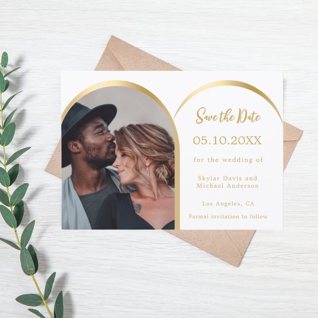 White gold modern photo arch wedding save the date (Creator Uploaded)