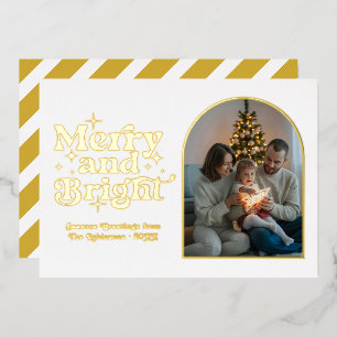 White & Gold Modern Retro Christmas Photo Foil Holiday Card